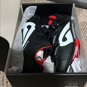 Peloton Black Cycling Shoes with Red Highlights